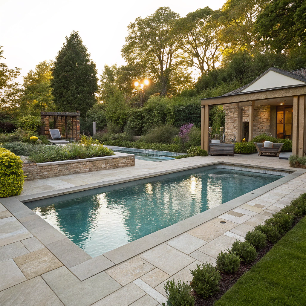 Intégration harmonieuse de la piscine dans le jardin