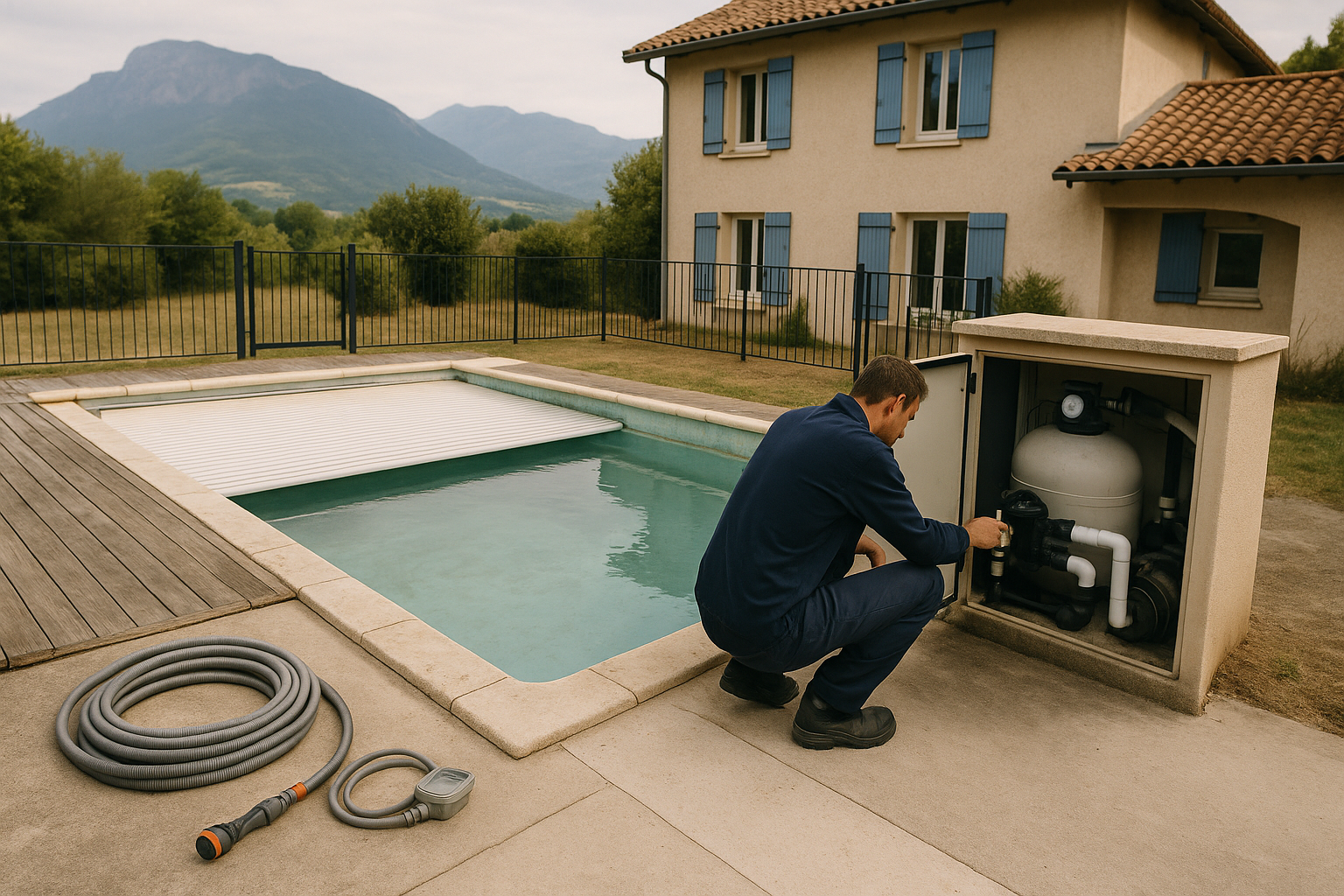 Piscine rénovée avec couverture et équipements économes